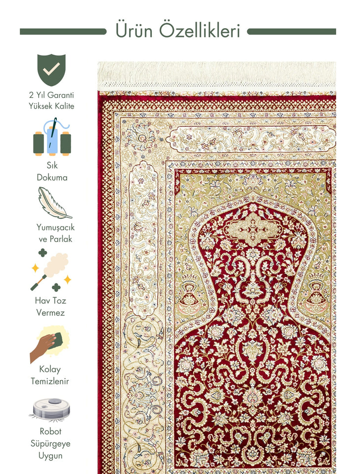 Topkapi Prayer Rug Classic Patterned High Quality Special Shiny Gift Dowry Prayer Rug 02 RED