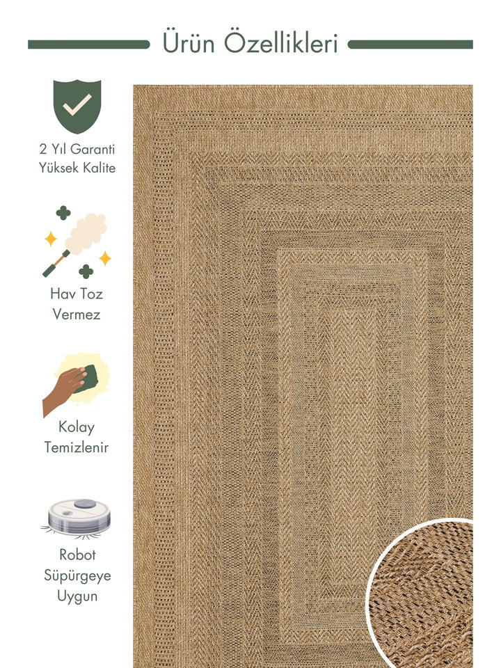 Mallorca Sun and Water Resistant Living Room Corridor Kitchen Balcony Jute Look Sisal Carpet 02NAT