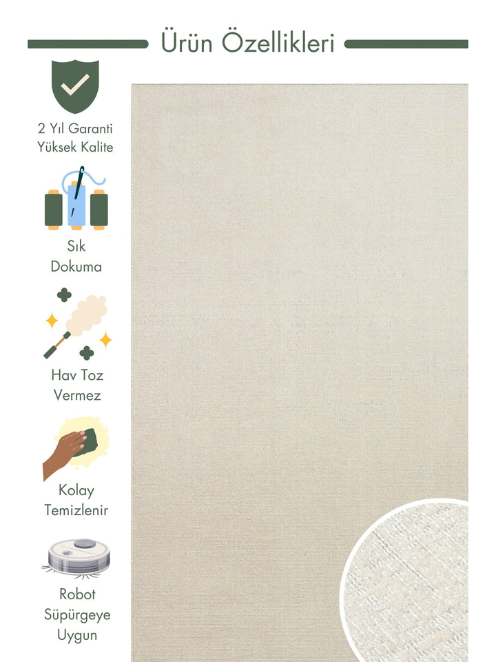 Dakar Plain Patterned Living Room Hall Hallway Entrance Kitchen Modern Carpet PLAIN CREAM