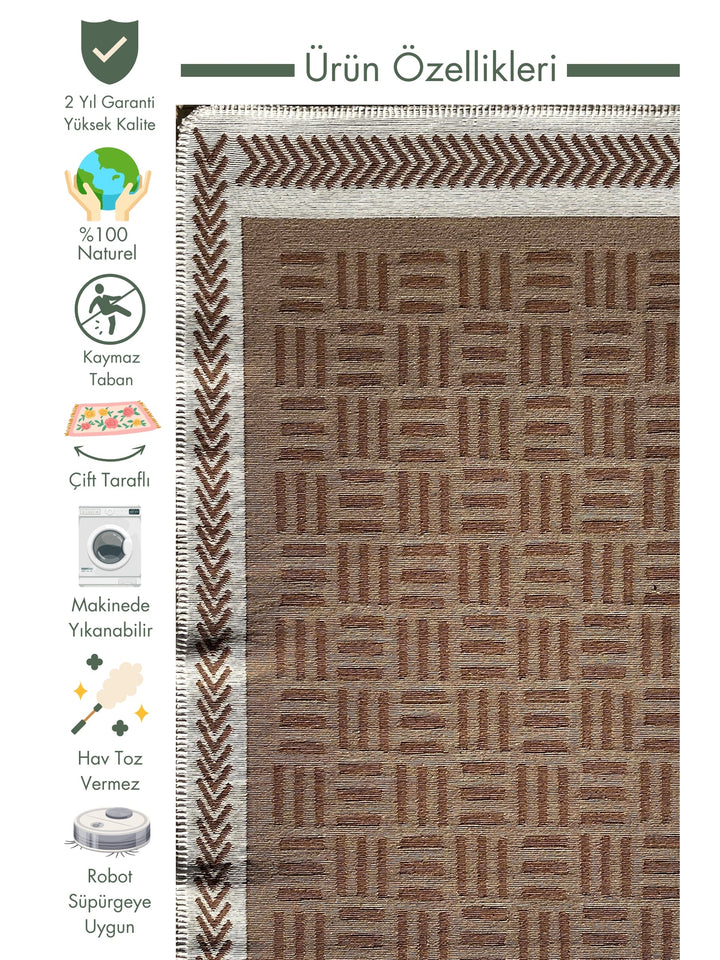 Maya Neo 100% Natural Cotton Washable Double Sided Living Room Kitchen Hallway Modern Rug 3BRWH