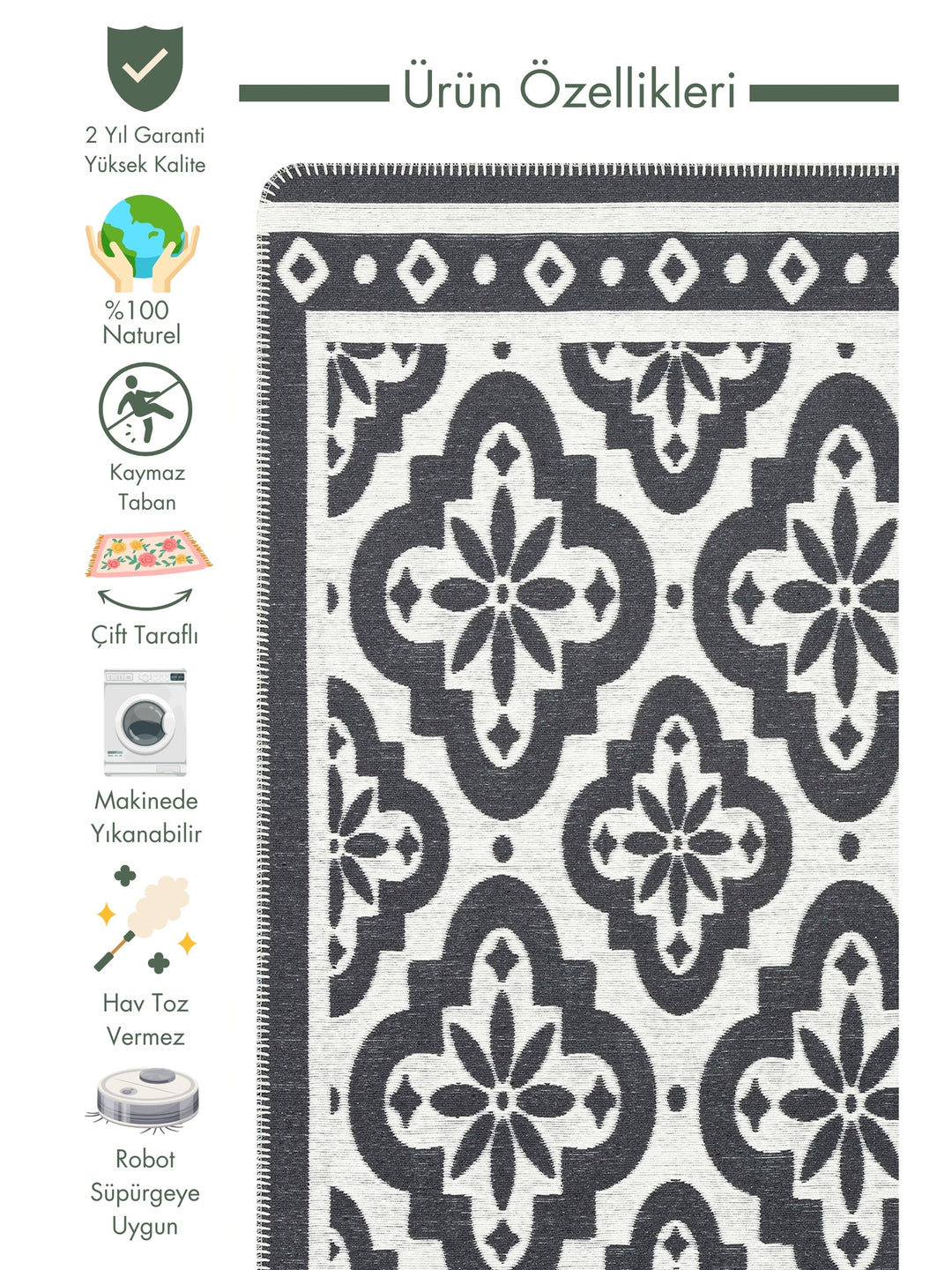 Maya Neo 100% Natural Cotton Washable Double Sided Living Room Kitchen Hallway Modern Rug 8ATWH