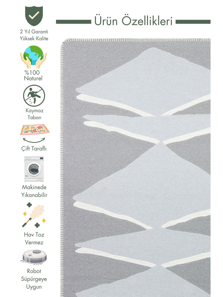 Maya Neo 100% Natural Cotton Washable Double-Sided Living Room Kitchen Hallway Modern Rug 9GRİWH