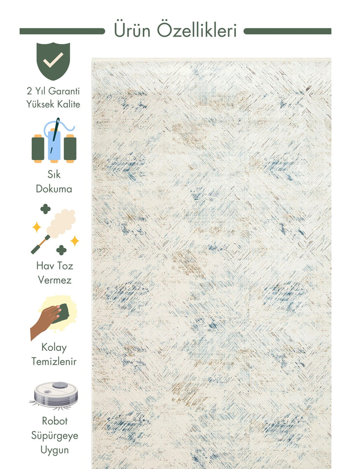 Üsküdar Series High Quality Dense Woven Modern Living Room Carpet 03 CREAM BLUE