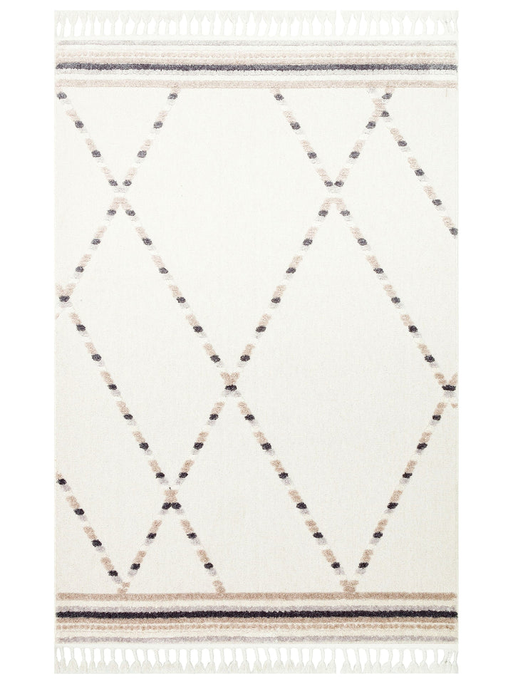 Tabasco Series Ethnic Patterned Living Room Hall Hallway Modern Scandinavian Carpet TAB 04 WHITE BEIGE