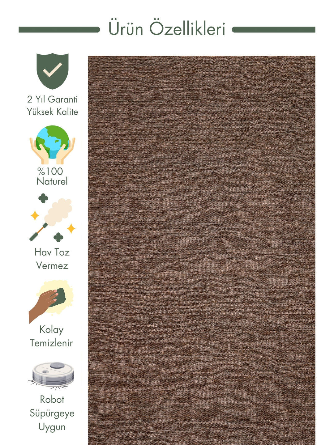 Coffee 100% Natural Hemp Living Room Hall Hallway Entrance Bedroom Knitted Carpet PLAIN BROWN