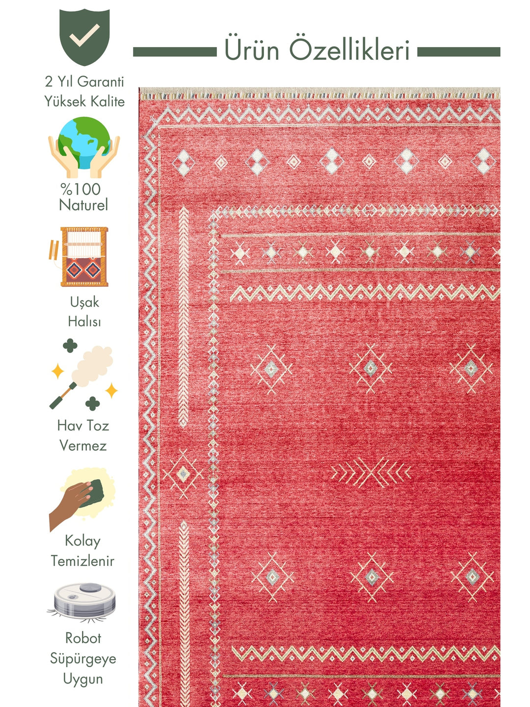 Oushak Carnaval 100% Natural Easy to Clean Handmade Tencel Modern Uşak Carpet 20 REDM