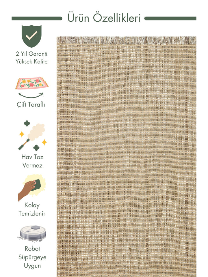 Kenitra Jüt Karışımlı Çift Taraflı Oturma Odası Koridor Antre Mutfak Balkon Modern Kilim 01 BEIGE