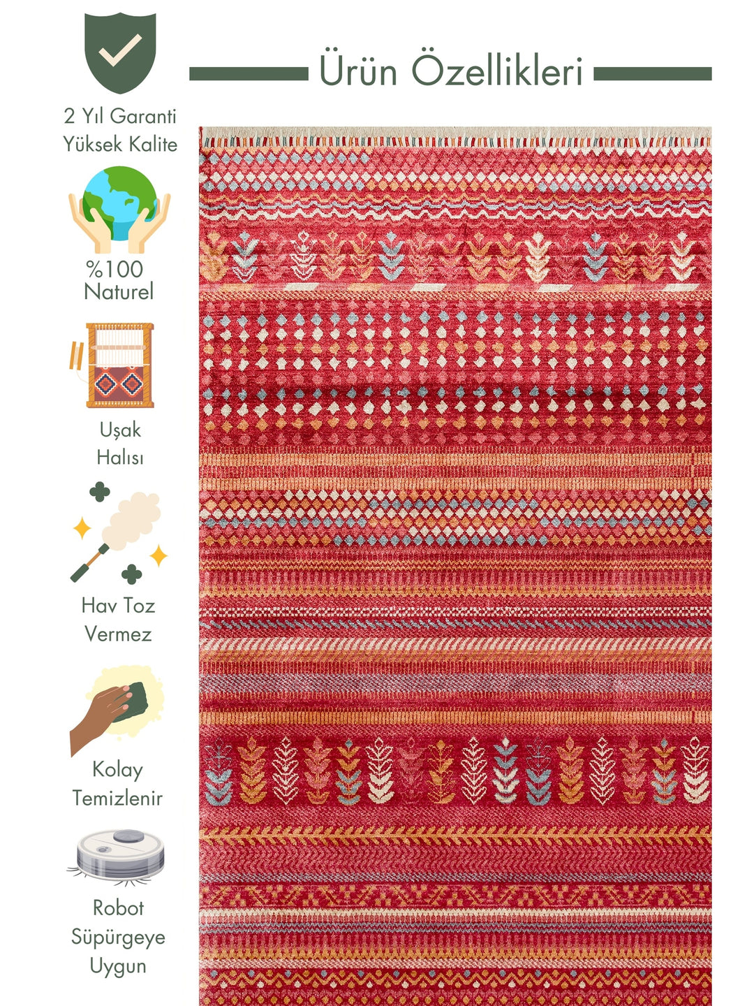 Oushak Carnaval 100% Natural Easy to Clean Handmade Tencel Modern Uşak Carpet 19 REDM