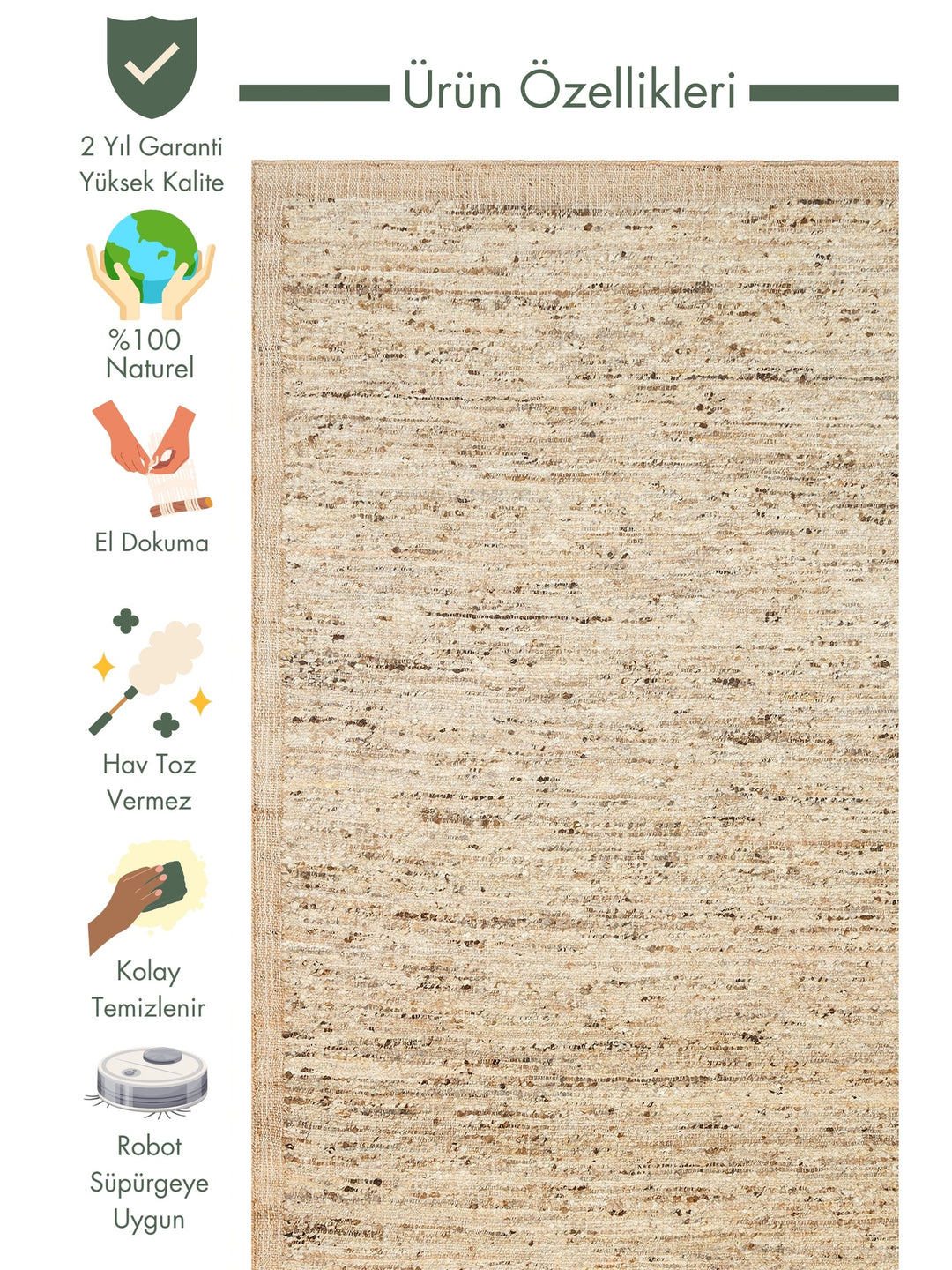 Urumchi 100% Natural Wool Jute Mix Living Room Hall Hallway Kitchen Hand Woven Carpet 01MULTNATURAL