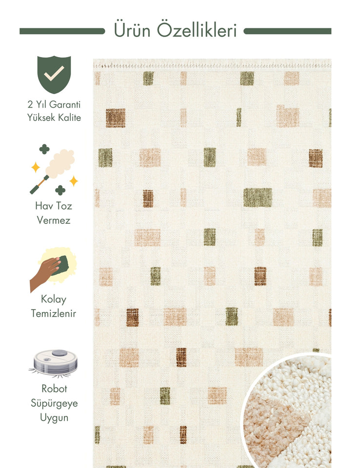 Style Fluff Dust Vezmez Soft Textured Living Room Hall Hallway Entrance Modern Carpet 02 GREEN BEIGE