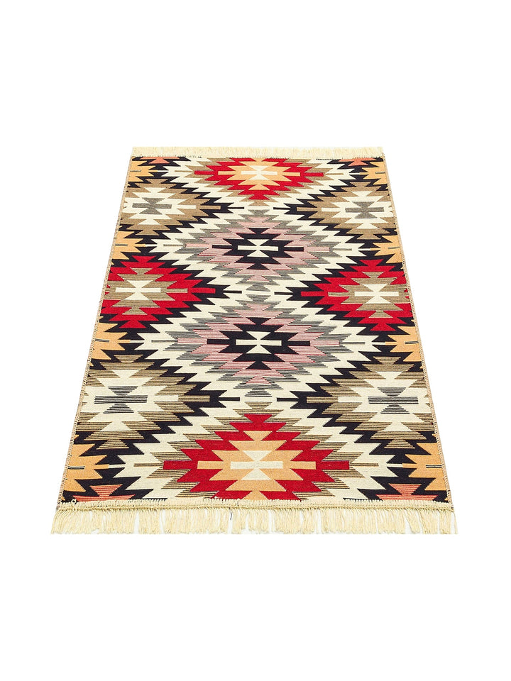 Maya 100% Natural Cotton Washable Double Sided Living Room Kitchen Corridor Modern Rug 33 RED