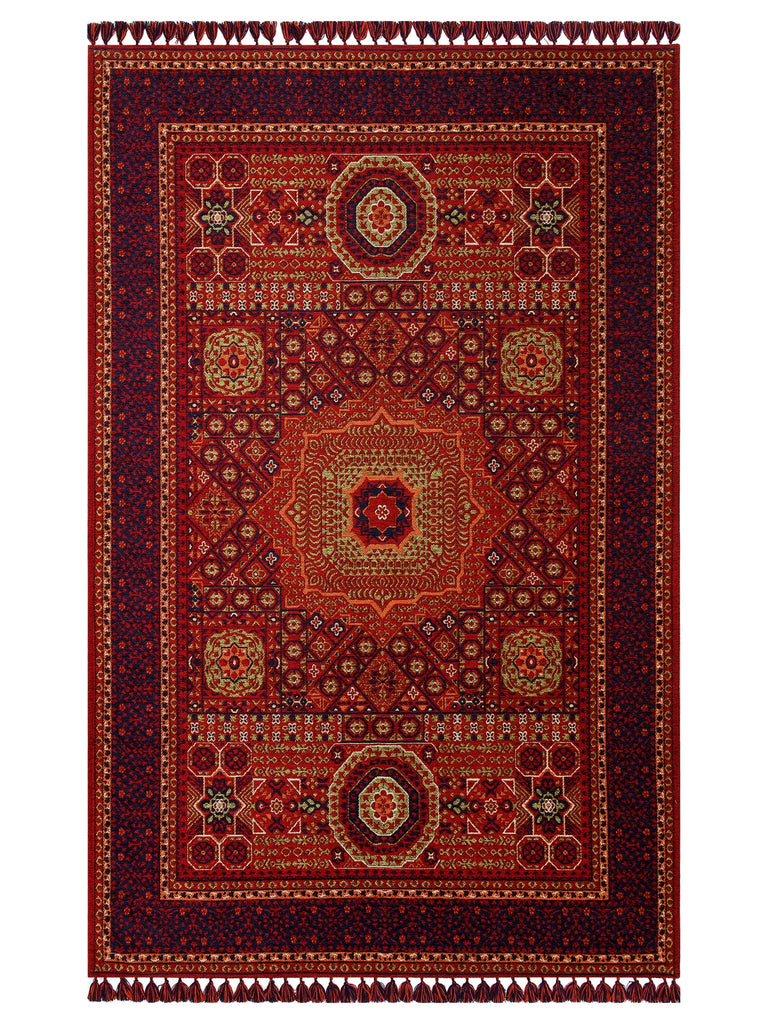 Uyghur Afghan Yagcibedir Patterned Washable Non-Slip Living Room Hall Hallway Fine Woven Carpet 10MLT