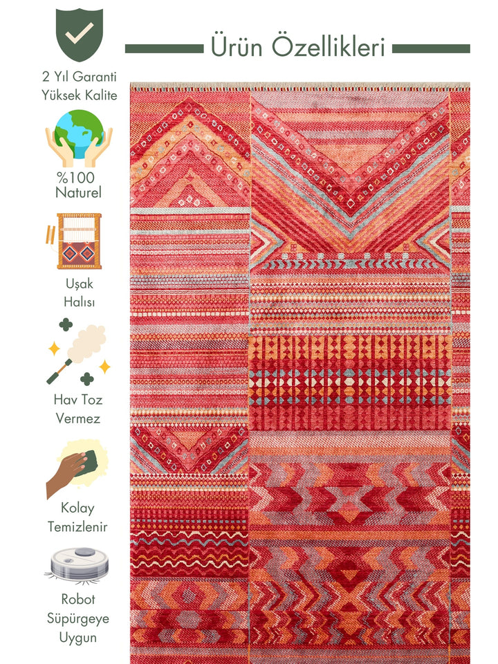 Oushak Carnaval 100% Natural Easy to Clean Handmade Tencel Modern Uşak Carpet 18 REDM