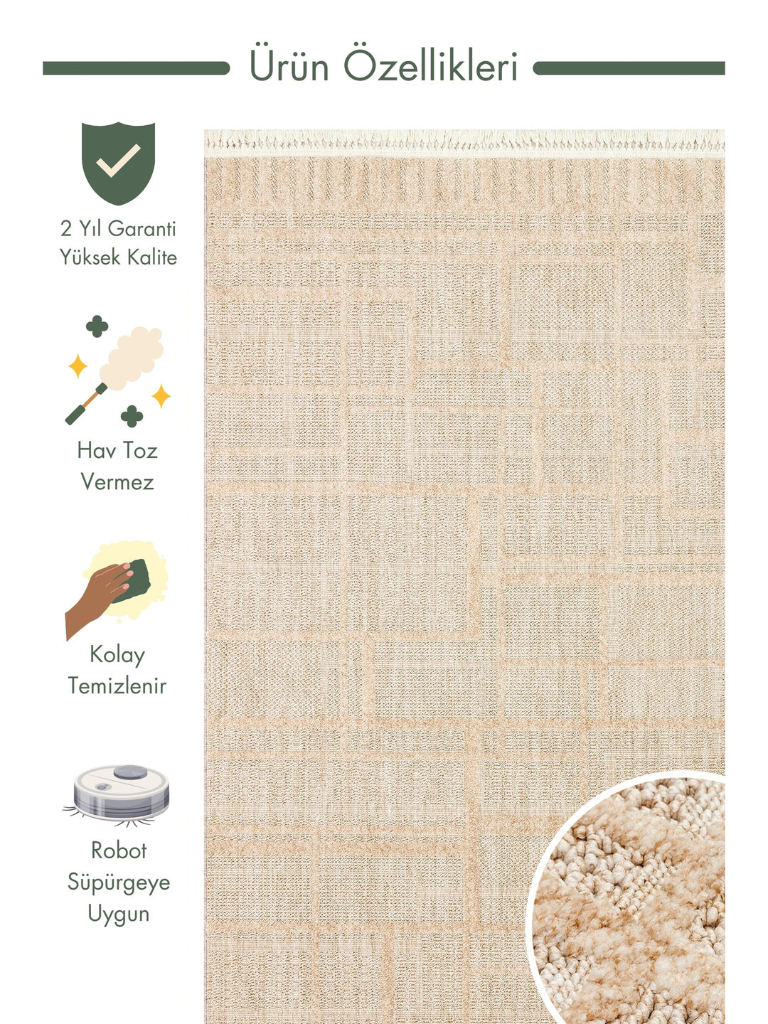 Style Fluff Dust Vezmez Soft Textured Living Room Hall Hallway Entrance Modern Carpet 03 BEIGE