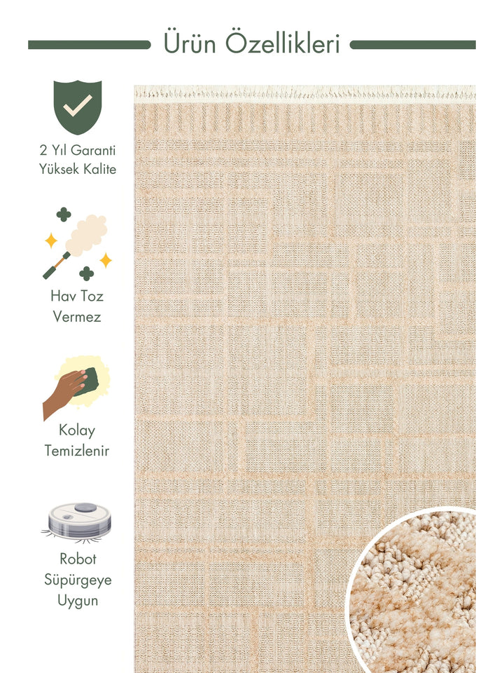 Style Fluff Dust Vezmez Soft Textured Living Room Hall Hallway Entrance Modern Carpet 03 BEIGE