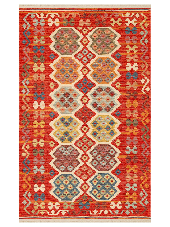 Rota Washable, Double-Sided Usable Soft Touch Authentic Kilim 03 RED