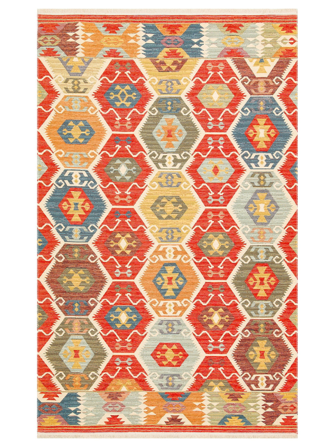 Rota Washable, Double-Sided Usable Soft Touch Authentic Kilim 06 RED