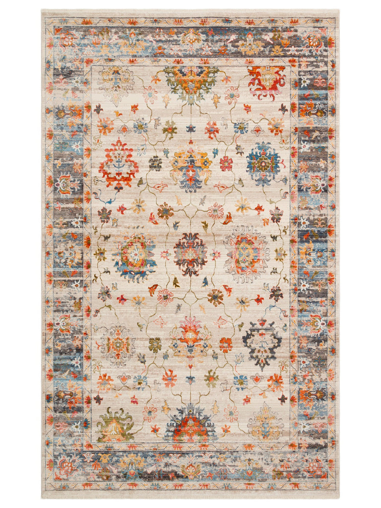 Nil Series Ethnic and Modern Patterned Colorful Fringed Living Room Kitchen Carpet 19 BEIGE MULTY