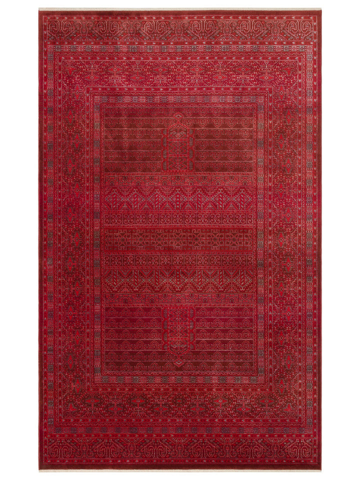 Nil Series Ethnic and Modern Patterned Colorful Fringed Living Room Kitchen Carpet 17 RED