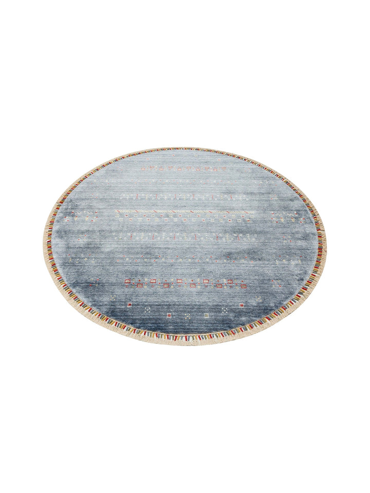 Oushak Carnaval 100% Natural Easy to Clean Handmade Round Uşak Carpet 06 BLUE Q