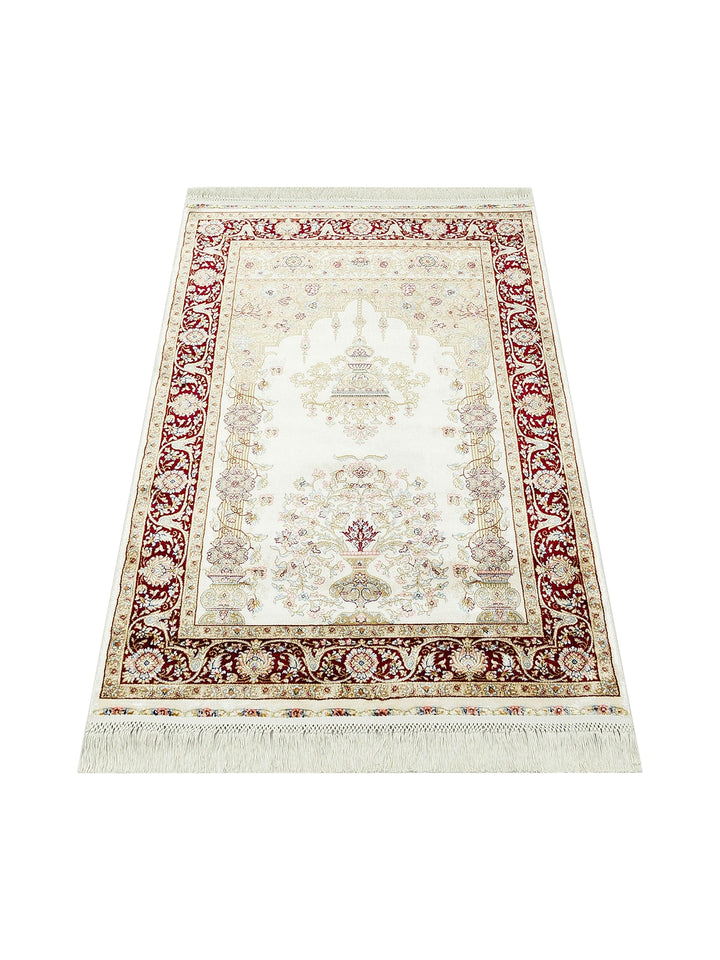 Topkapi Prayer Rug Classic Patterned High Quality Special Shiny Gift Dowry Prayer Rug 01CREAMRED