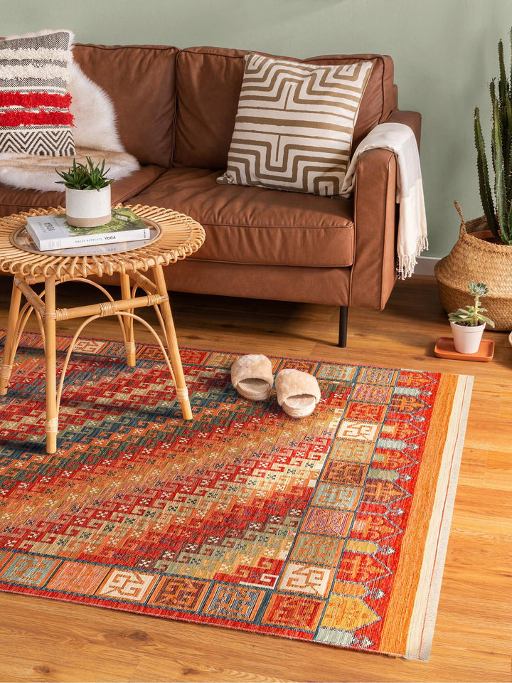 Rota Washable, Double-Sided Usable Soft Touch Authentic Kilim 11 TERRA