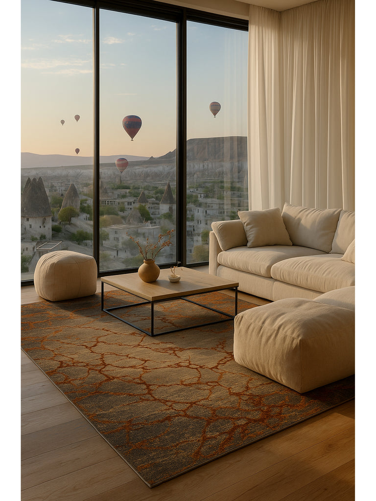 Göreme Serisi Yüksek Alçak Dokulu Yüksek Kaliteli Sık Dokuma Modern Salon Halısı 01 COPPER