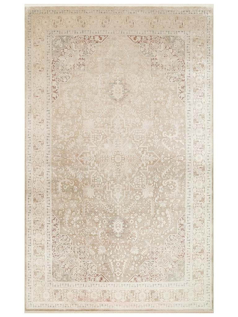 Golden Serisi %100 Naturel Yumuşak Dokulu Vintage Esintilere Sahip Sık Dokuma Salon Halısı 02 BEIGE