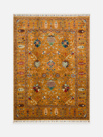 El dokuma Afgan halı safran nar çiçeği desenli 153x211 cm kuşbakışı tam görünüm