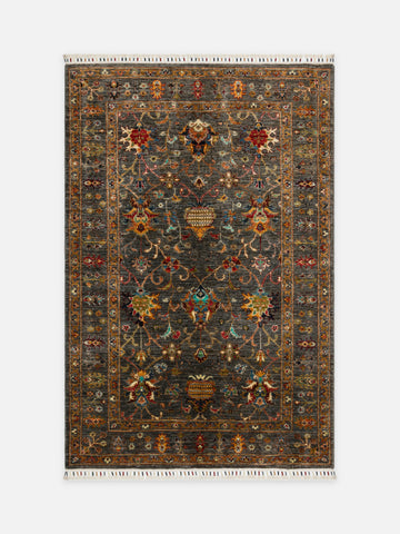 El dokuma Afgan halı haki ziegler bahçe desenli 210x304 cm kuşbakışı tam görünüm