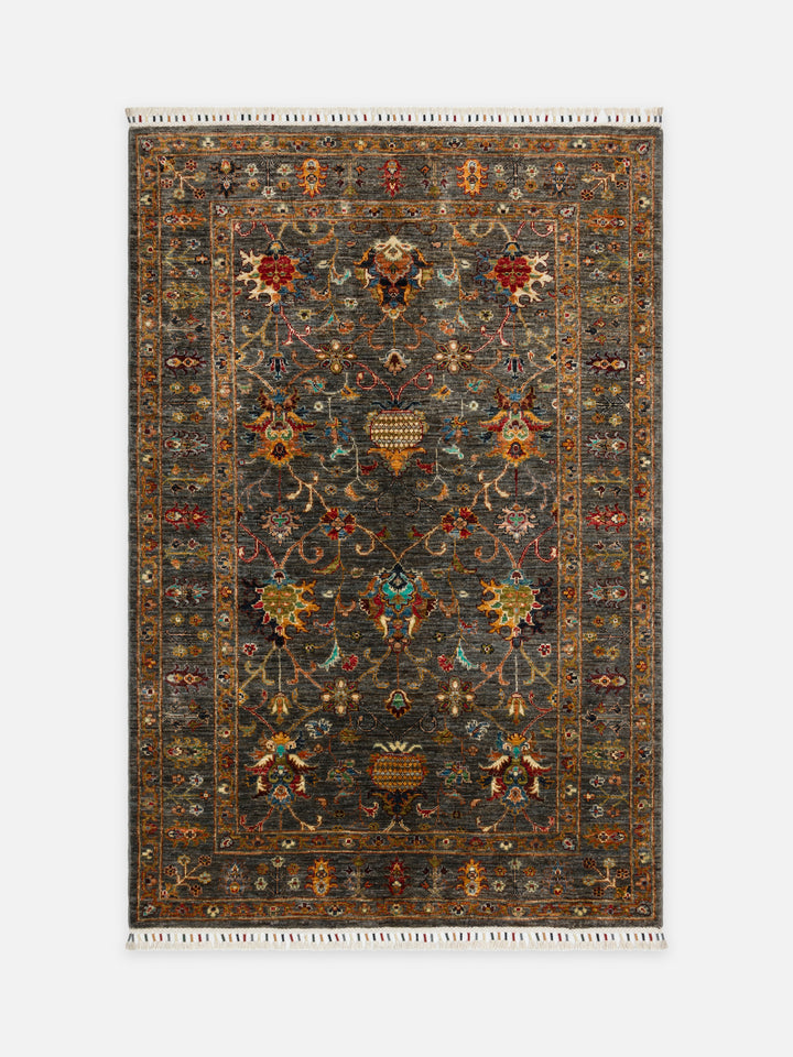 El dokuma Afgan halı haki ziegler bahçe desenli 210x304 cm kuşbakışı tam görünüm