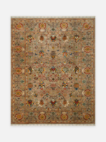 El dokuma Afgan halı vizon sultanabad çiçek desenli 243x303 cm kuşbakışı tam görünüm