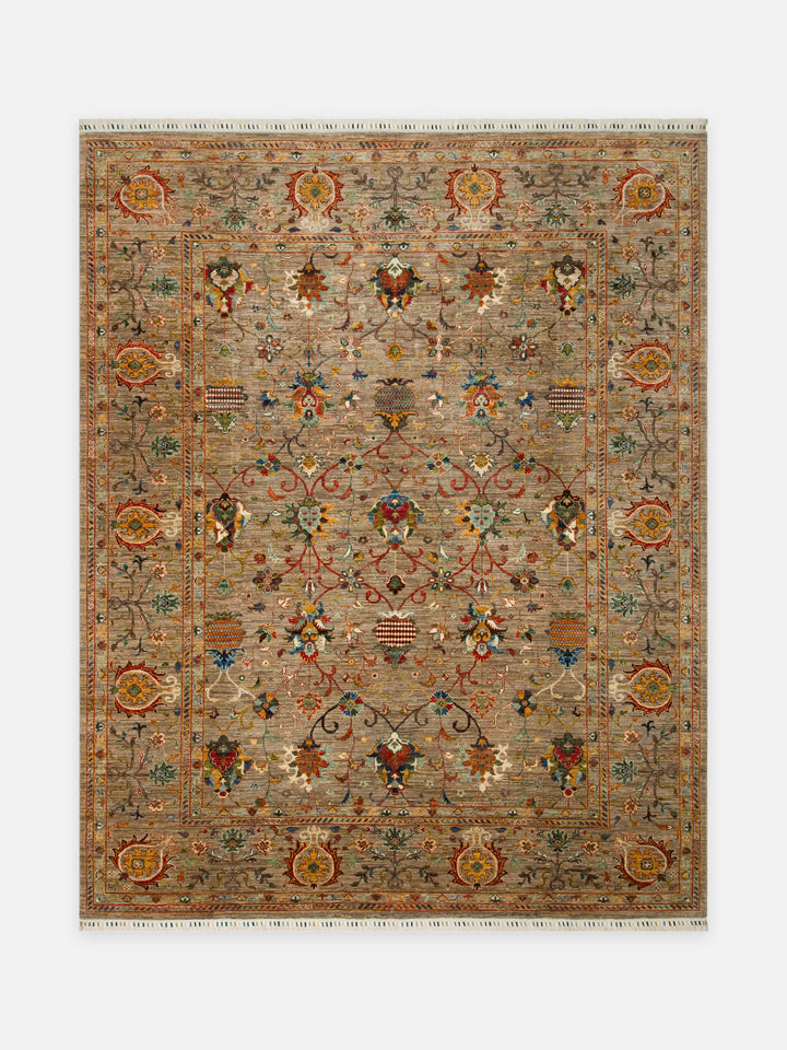 El dokuma Afgan halı vizon sultanabad çiçek desenli 243x303 cm kuşbakışı tam görünüm