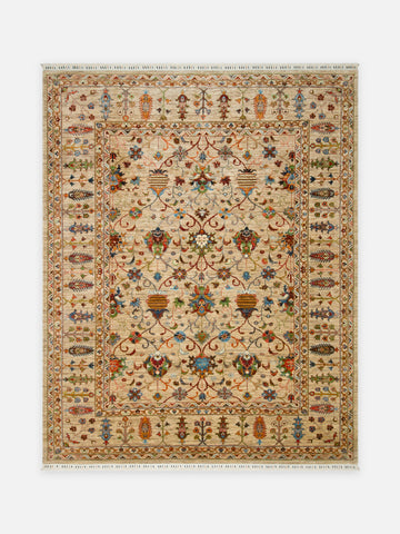 El dokuma Afgan halı kum beji ziegler çiçek desenli 237x295 cm kuşbakışı tam görünüm