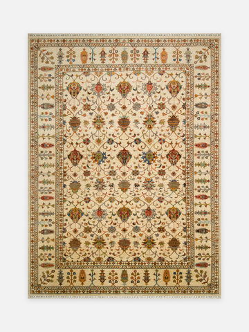 El dokuma Afgan halı fildişi ziegler vazo desenli 265x357 cm kuşbakışı tam görünüm
