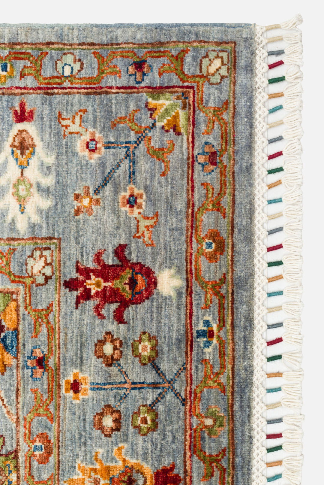 El dokuma Afgan halı buz mavisi sultanabad palmet desenli 176x241 cm desen detayı