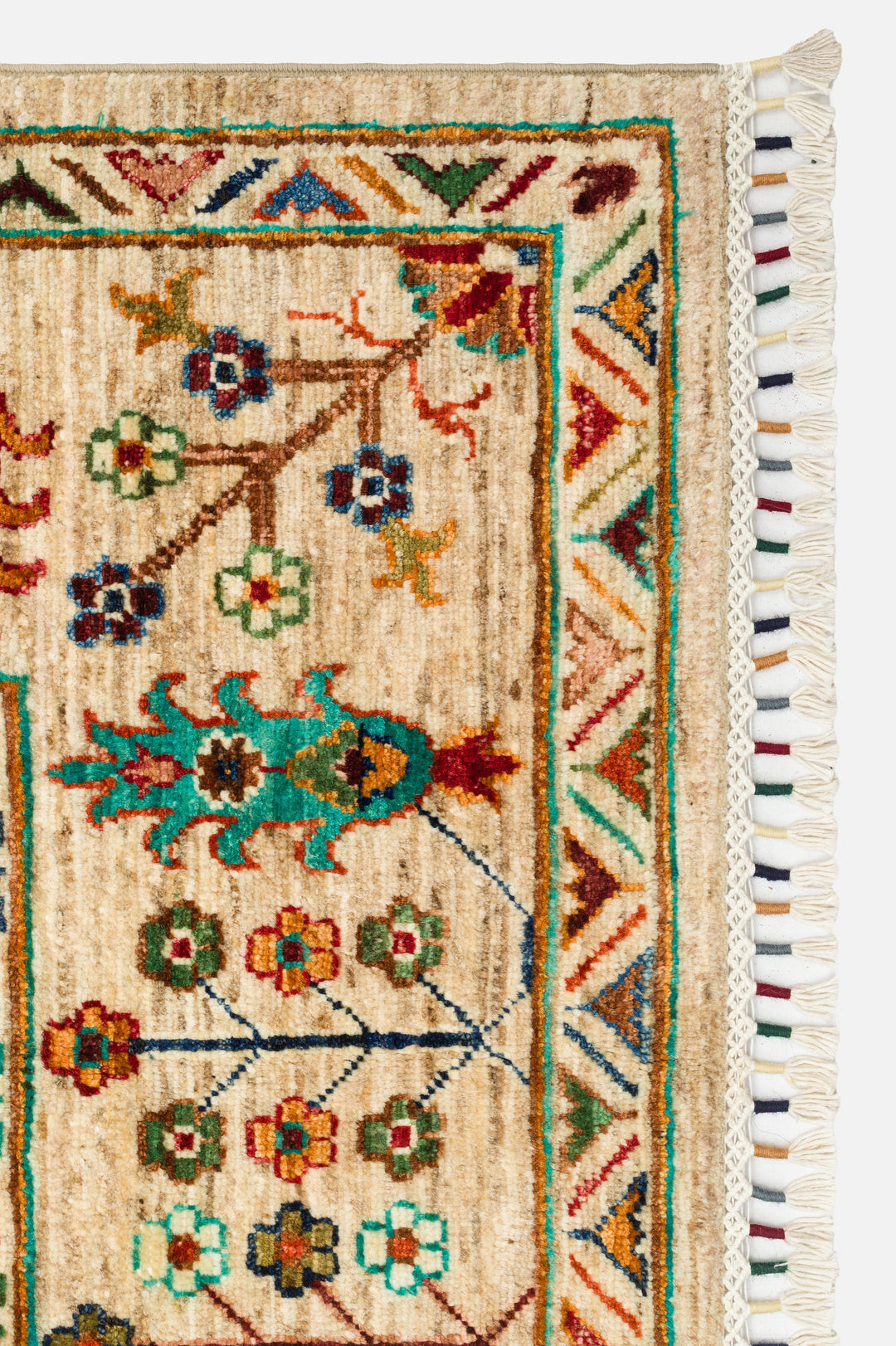 El dokuma Afgan halı bej sultanabad çiçek desenli 173x242 cm desen detayı