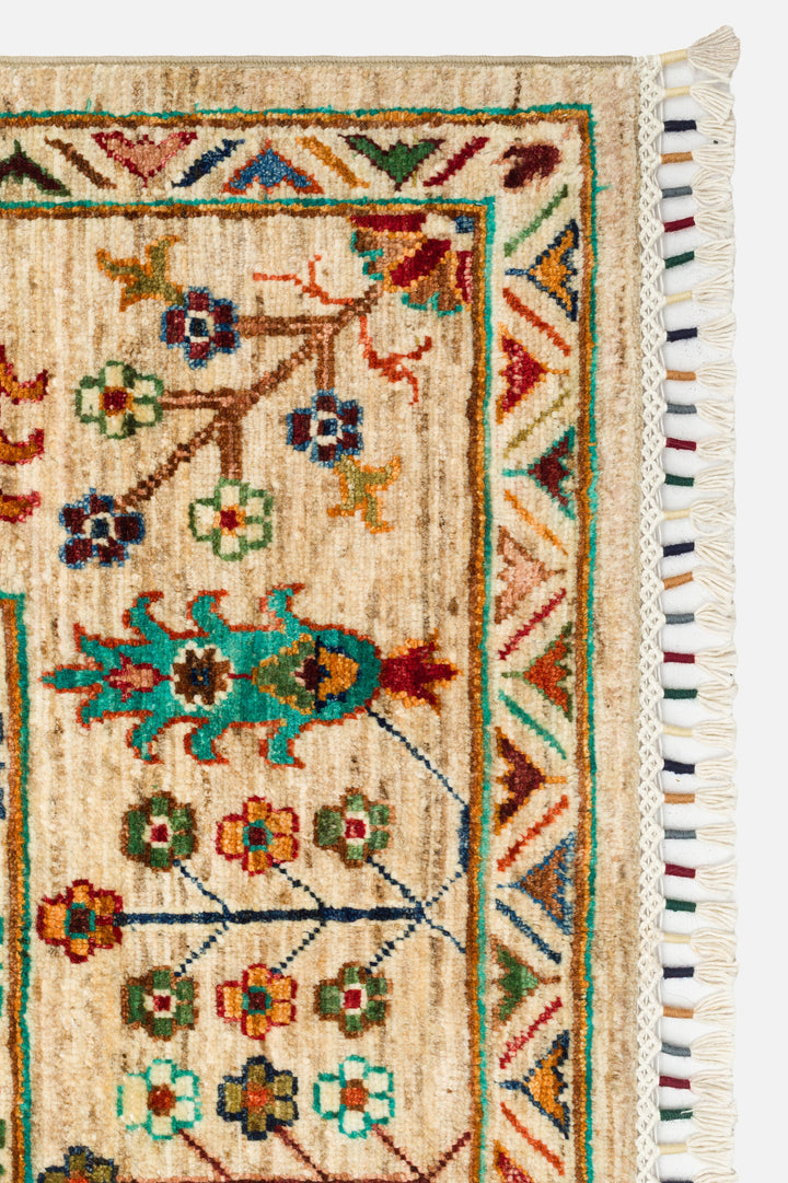El dokuma Afgan halı bej sultanabad çiçek desenli 173x242 cm desen detayı