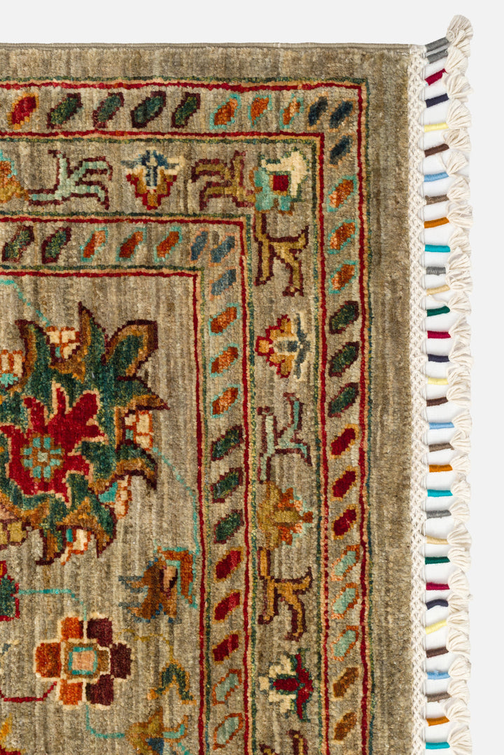 El dokuma Afgan halı taş beji sultanabad bahçe desenli 252x316 cm desen detayı