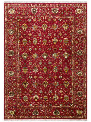 El dokuma Afgan halı kırmızı Şah Abbas palmet rozet kuşbakışı 276x367 cm