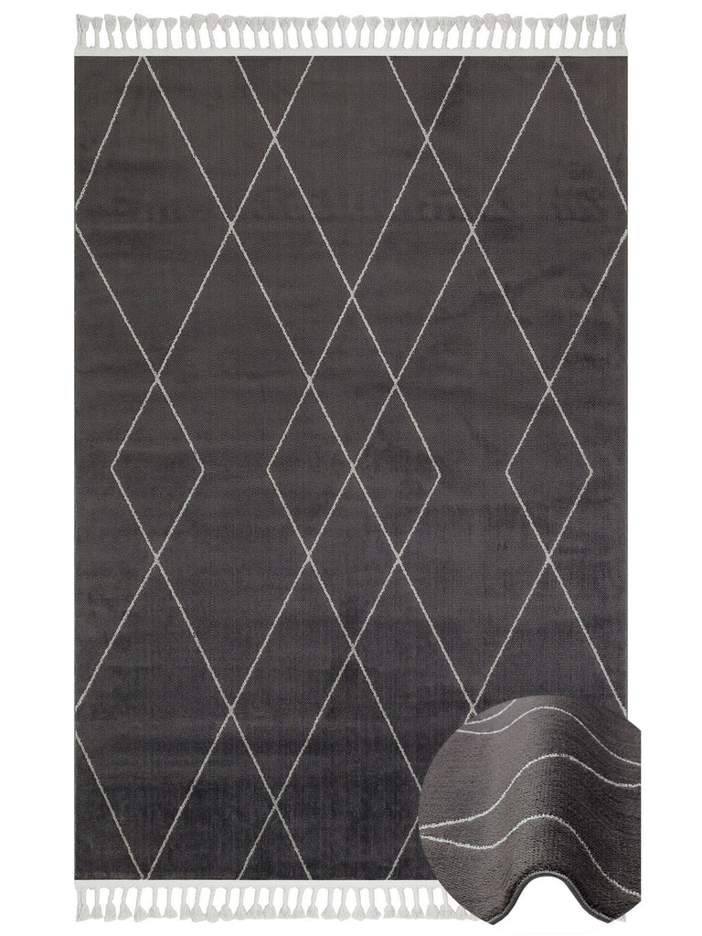 Lounge Serisi Etnik Desenlere Sahip Salon Oturma Odası Koridor Yumuşak Modern Halı 02 BLACK GREY
