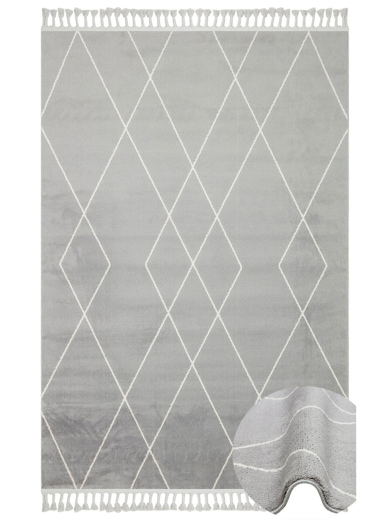 Lounge Serisi Etnik Desenlere Sahip Salon Oturma Odası Koridor Yumuşak Modern Halı 02 GREY WHITE