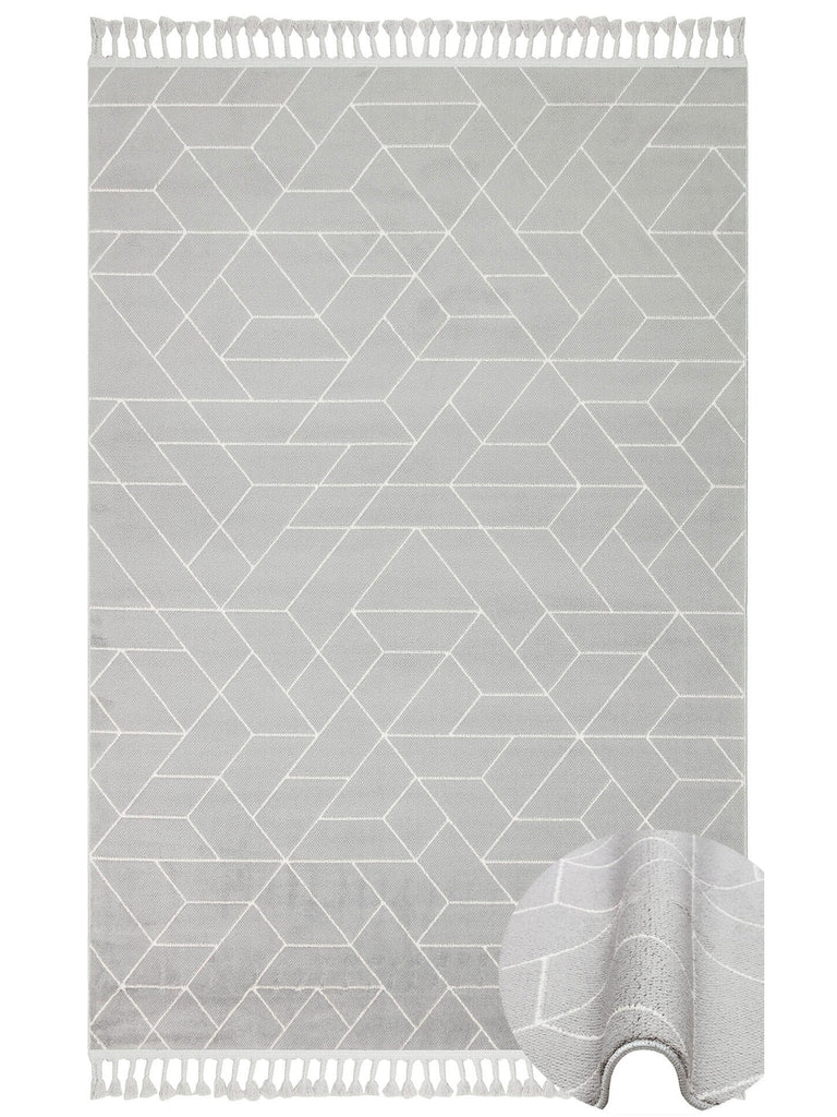 Lounge Serisi Etnik Desenlere Sahip Salon Oturma Odası Koridor Yumuşak Modern Halı 03 GREY WHITE