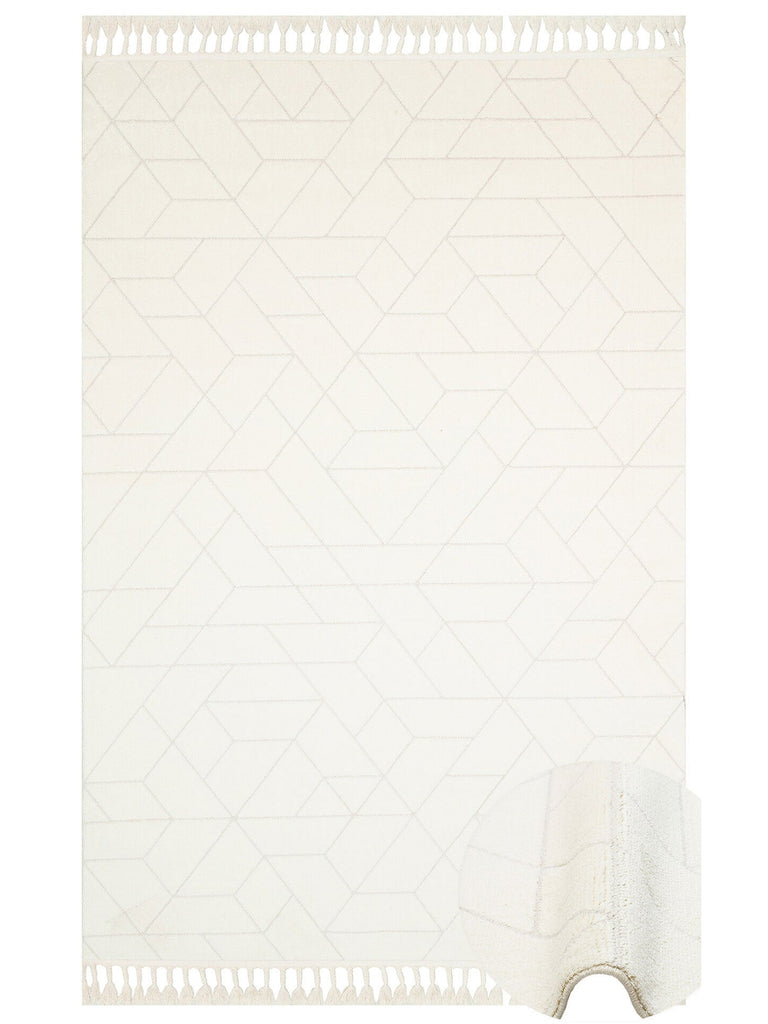 Lounge Serisi Etnik Desenlere Sahip Salon Oturma Odası Koridor Yumuşak Modern Halı 03 WHITE