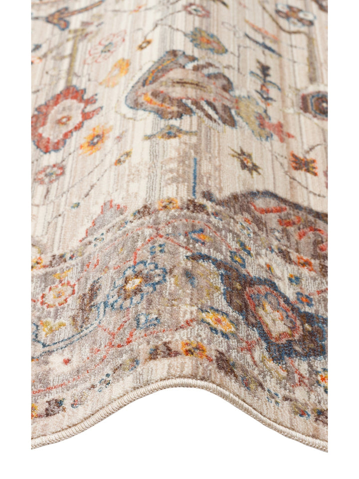 Nil Serisi Etnik ve Modern Desenli Renkli Saçaklı Oturma Odası Mutfak Halı 01 CREAM GREY - Carpetdocia