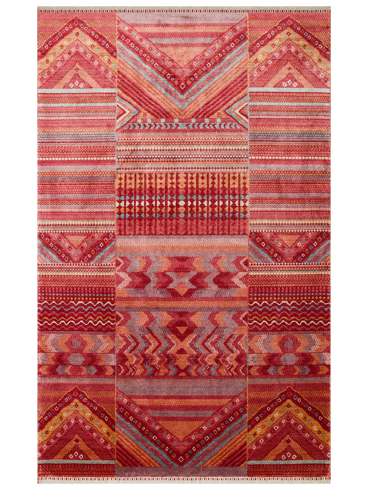 Oushak Carnaval %100 Naturel Kolay Temizlenir El Emeğiyle Üretilen Tensel Modern Uşak Halısı 18 REDM - Carpetdocia