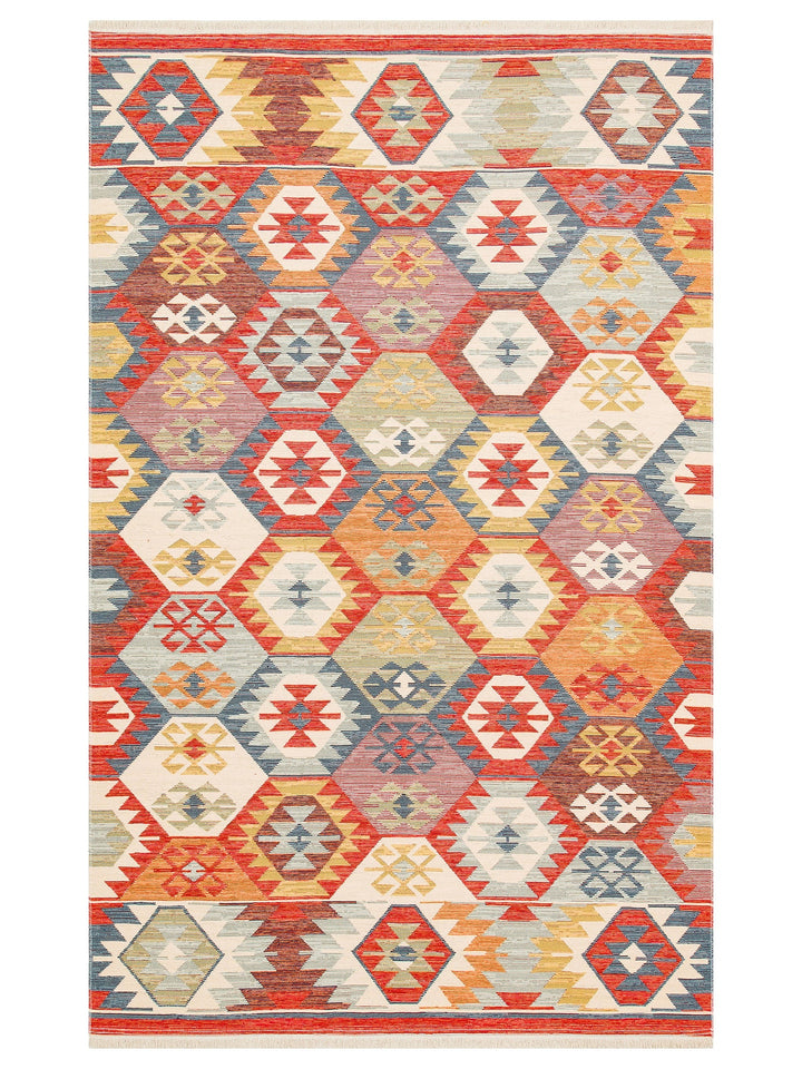 Rota Yıkanabilir, Çift Taraflı Kullanıma Uygun Yumuşak Tuşeli Otantik Kilim 01 MULTY - Carpetdocia