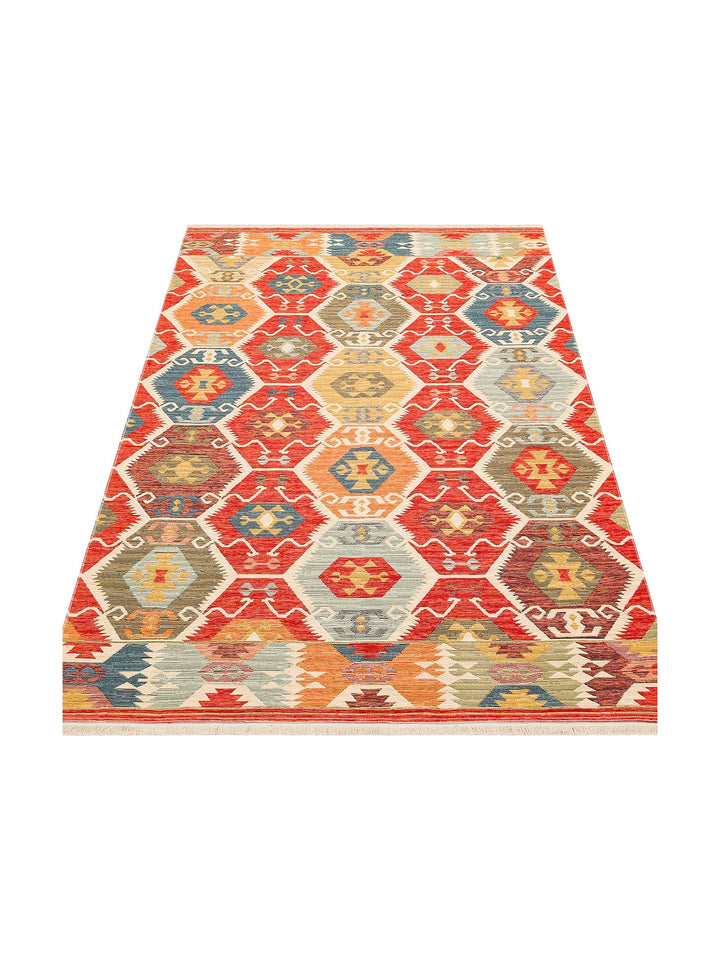 Rota Yıkanabilir, Çift Taraflı Kullanıma Uygun Yumuşak Tuşeli Otantik Kilim 06 RED - Carpetdocia