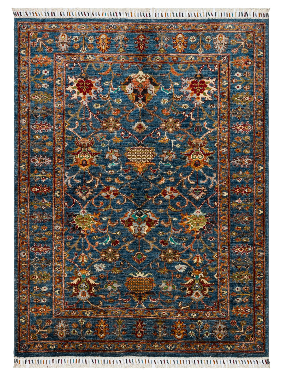El dokuma Afgan halı petrol mavisi bitkisel desen 128x170 cm