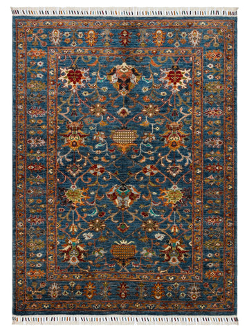 El dokuma Afgan halı petrol mavisi bitkisel desen 128x170 cm